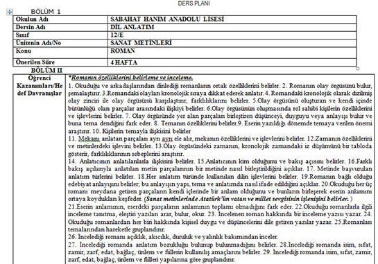 Ders Planı Örneği Ders Planı Örneği