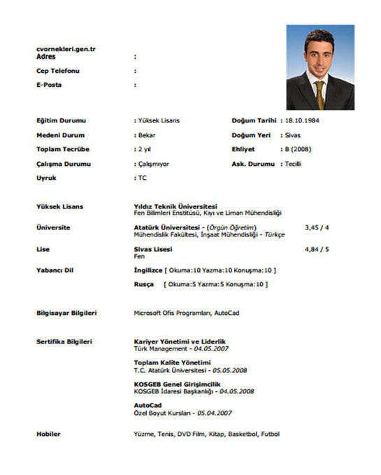 Stajyer Cv rnekleri